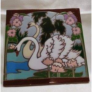 VTG Arius Santa Fe 8 X 8" Tile Swans on Lake Art Nouveau Style 1986 Made Italy